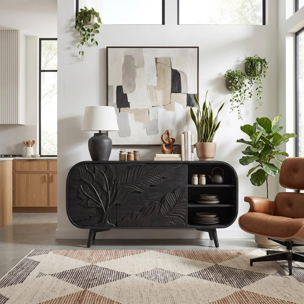 Organic Modern Carved Sideboard Cabinet Living Room
