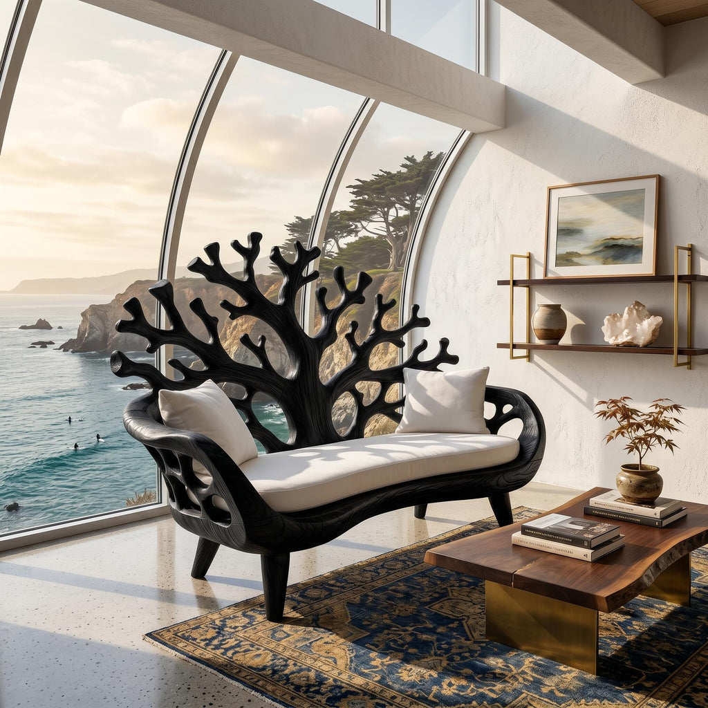 Spry Interior Modern Coral Tree Backrest Bench, Handcrafted Solid Wood Entryway, Foyer & Indoor Patio Bench, Accent Seating, SILDTTNBEN024