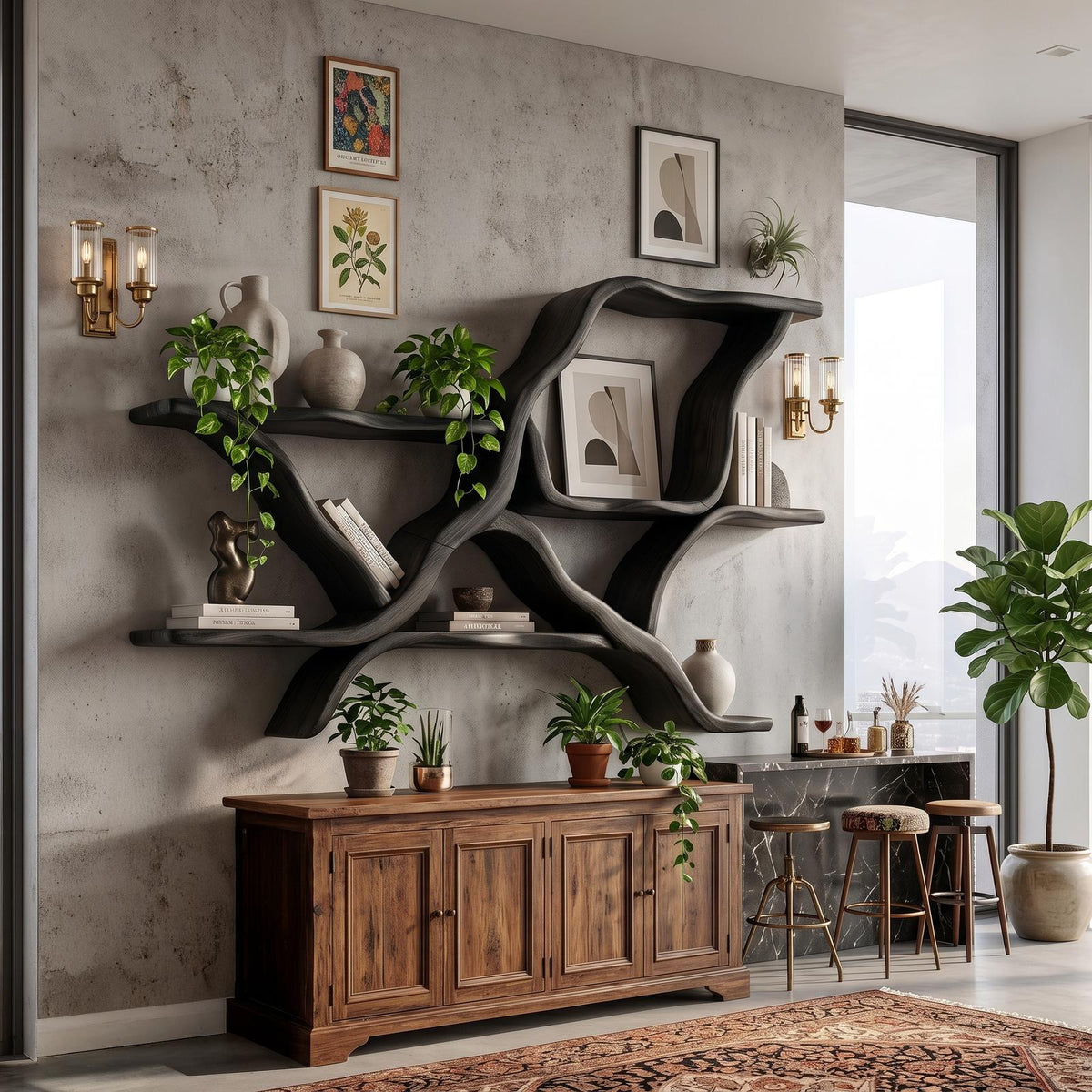 Mid Century Floating Display Shelves for Coffee Bar