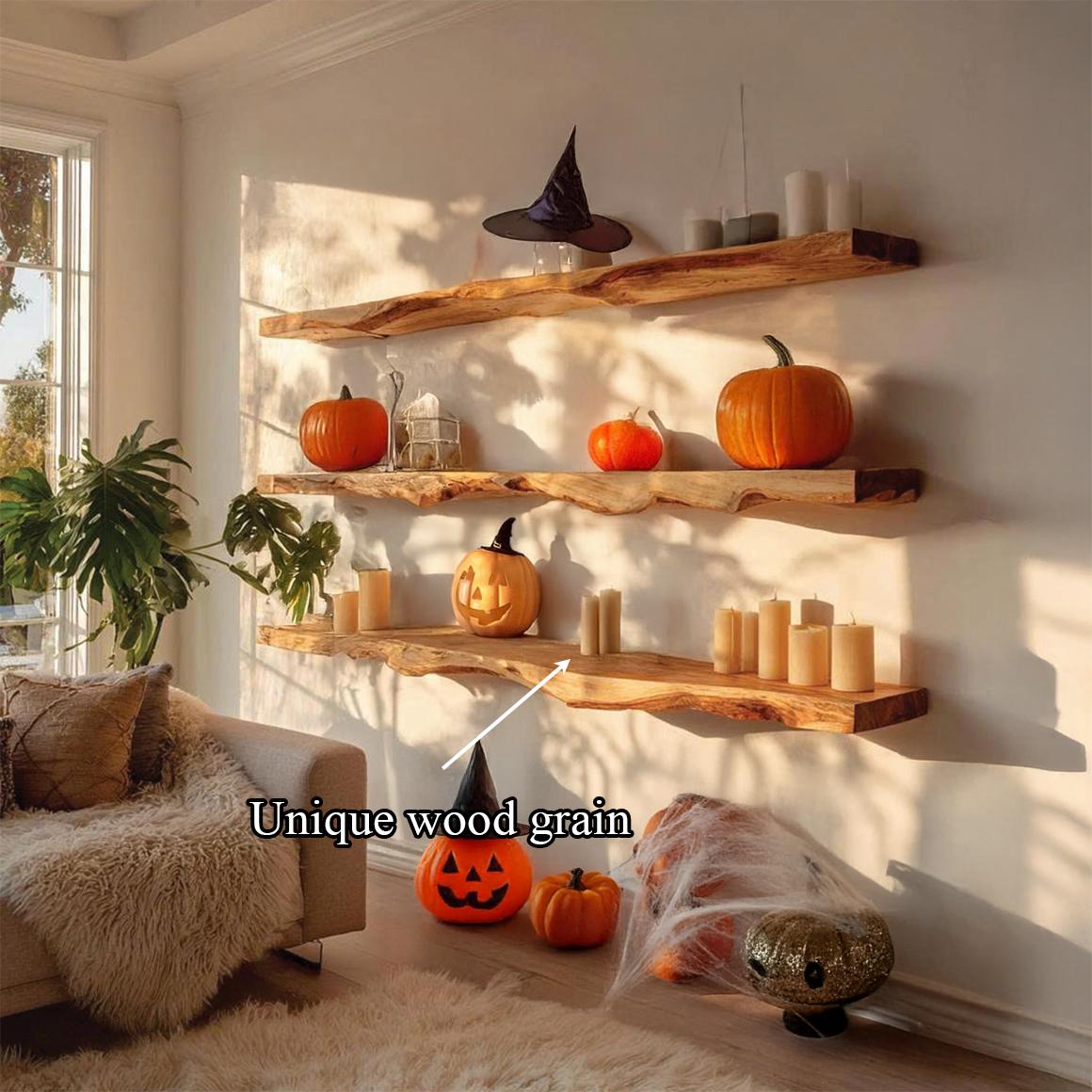 Rustic Floating Shelf, Wood Tree Branch Wall Mounted Shelf, Spooky Gothic Entryway & Hallway Wall Decor Organizer