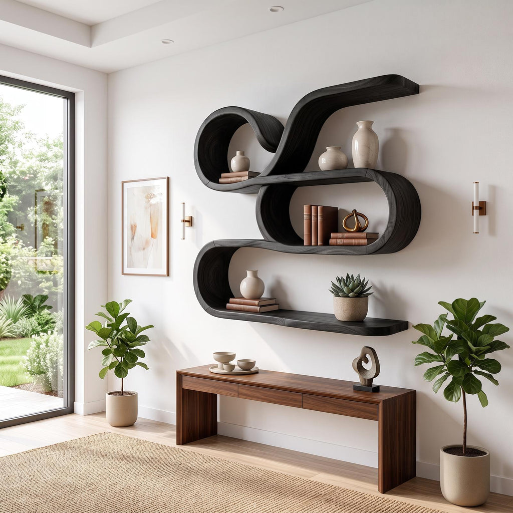 Coastal Wooden Floating Storage Shelves for Bathroom