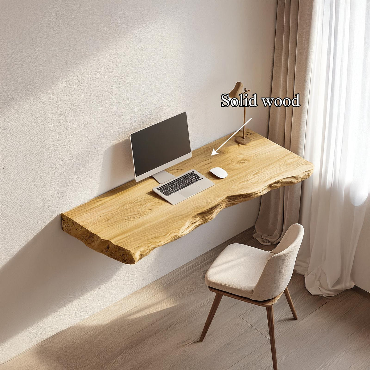 Rustic Sculptural Wall Mounted Console Desk Solid Wood Home Office Interior Modern Workspace