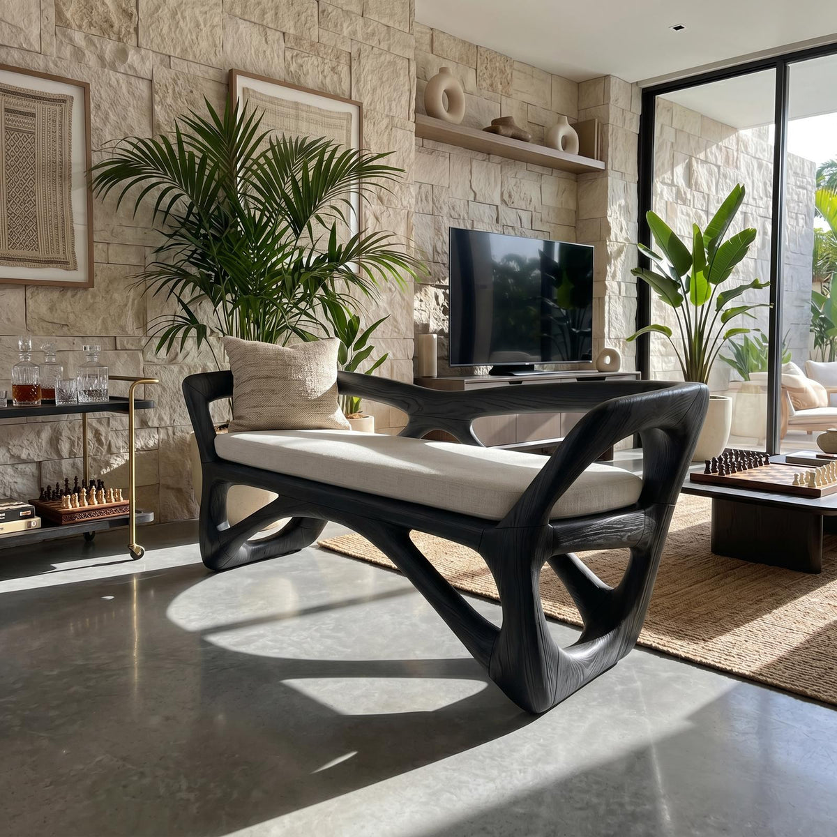 Japandi Accent Bench Wellness Retreat