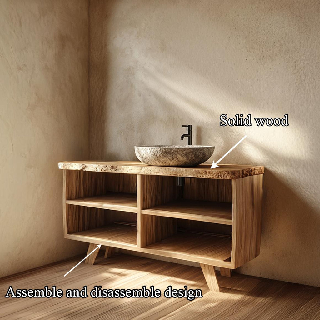 Spry Interior Rustic Bathroom Vanity Table, Handcrafted Thick Solid Wood Single Sink Washstand, Wall Mount Floating Storage Stand SINLSABRV236