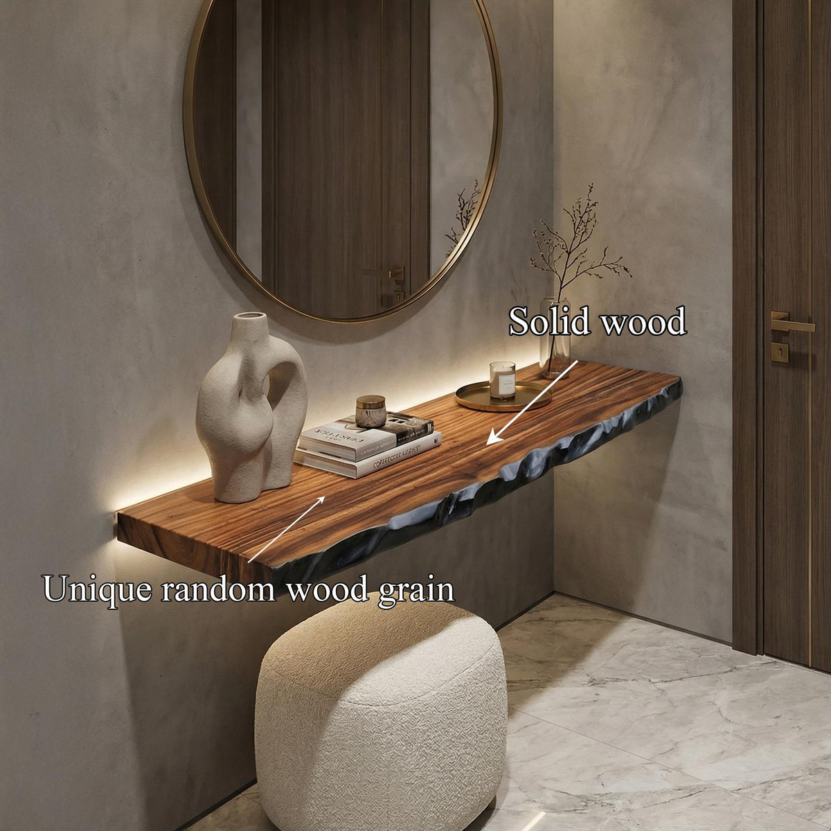 Live Edge Wood Floating Shelf, Rustic Solid Wood Wall Mounted Display Ledge for Living Room