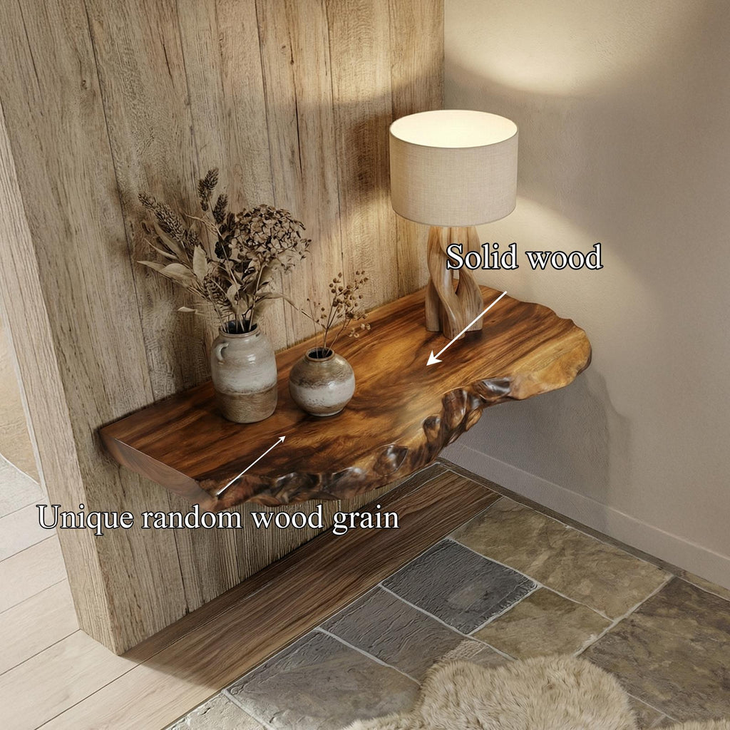 Rustic Floating Shelf, Solid Wood Wall Mounted Display Ledge for Living Room, Bedroom & Kitchen