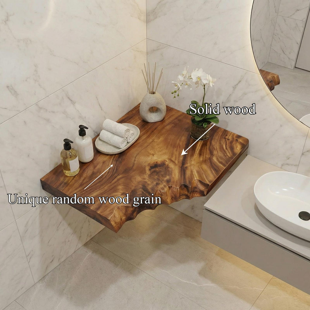 Natural Corner Shelf, Rustic Solid Wood Wall-Mounted Display Rack for Living Room & Bedroom