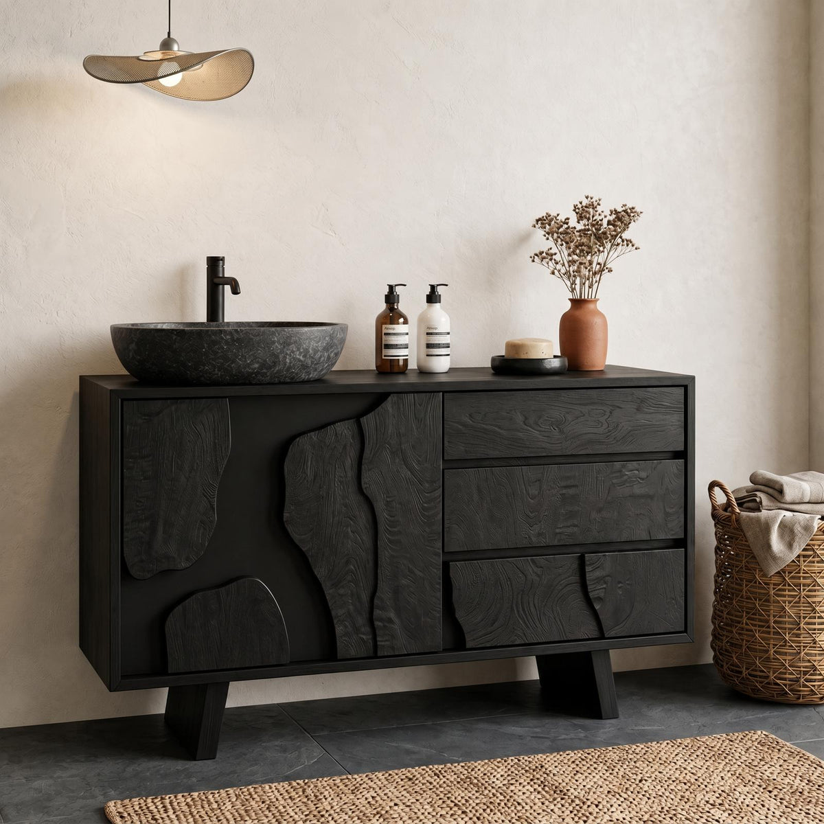 Contemporary Bathroom Cabinet Solid Wood Simple Clean Line Design Bathroom And Vanity Area SINLHABCT019