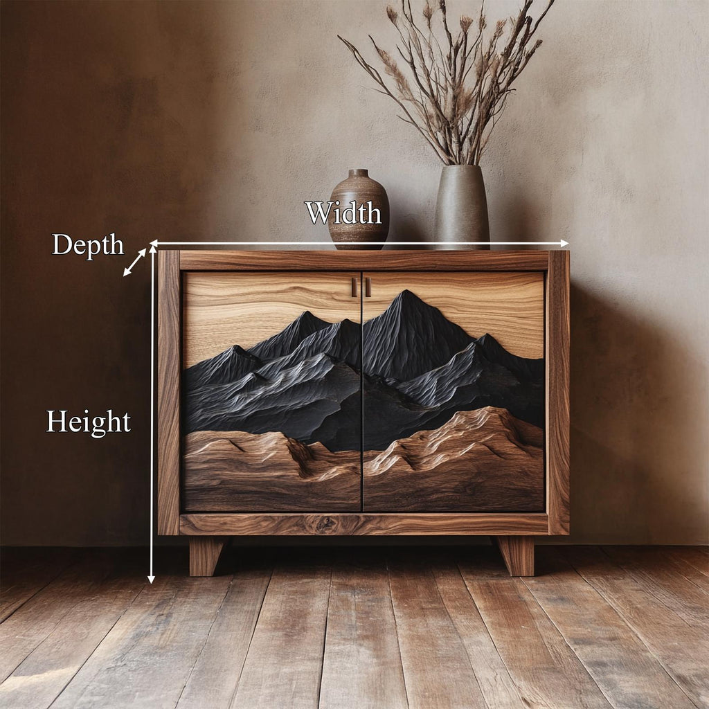 Rustic Solid Wood Cabinet with Artistic Curved Drawers, Handcrafted Living Room Sideboard Credenza Signature Piece
