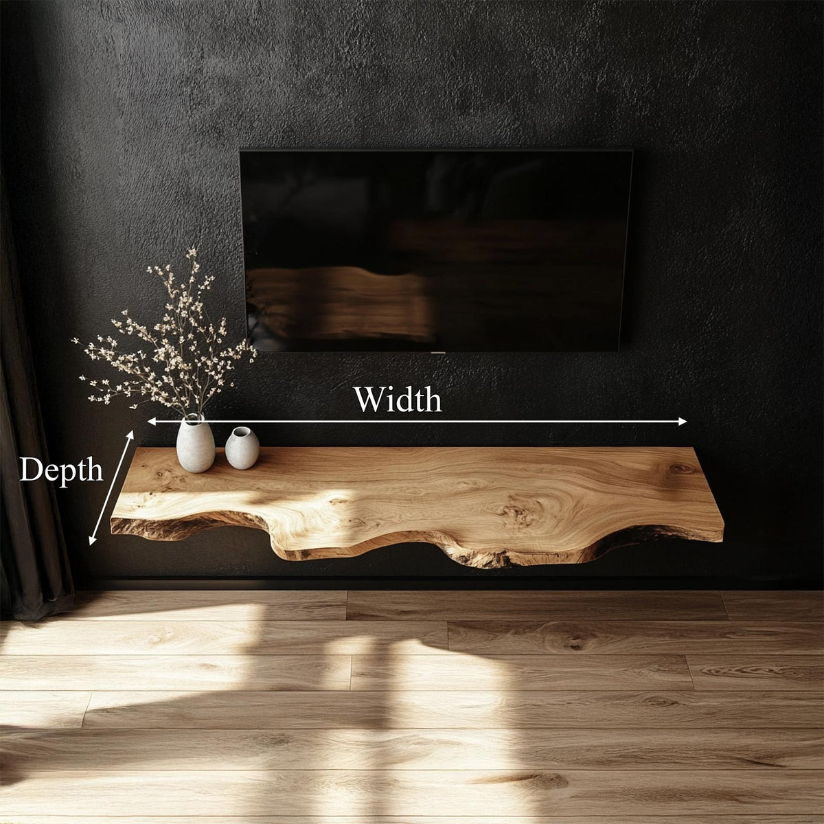 Handcrafted Solid Wood Floating TV Bench Natural Modern Living Room Decor