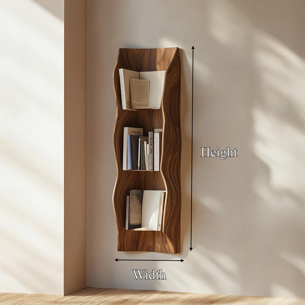 Organic Sculptural Wall Bookshelf, Handcrafted Floating Wood Storage Shelving for Living Space