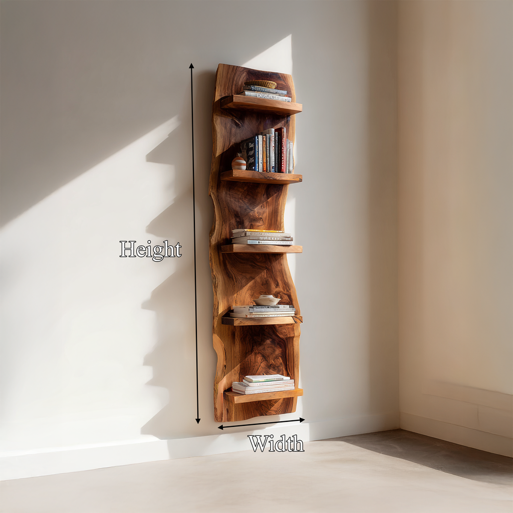 Organic Sculptural Accent Wall Bookshelf, Floating Wood Display Storage Shelving for Living Room
