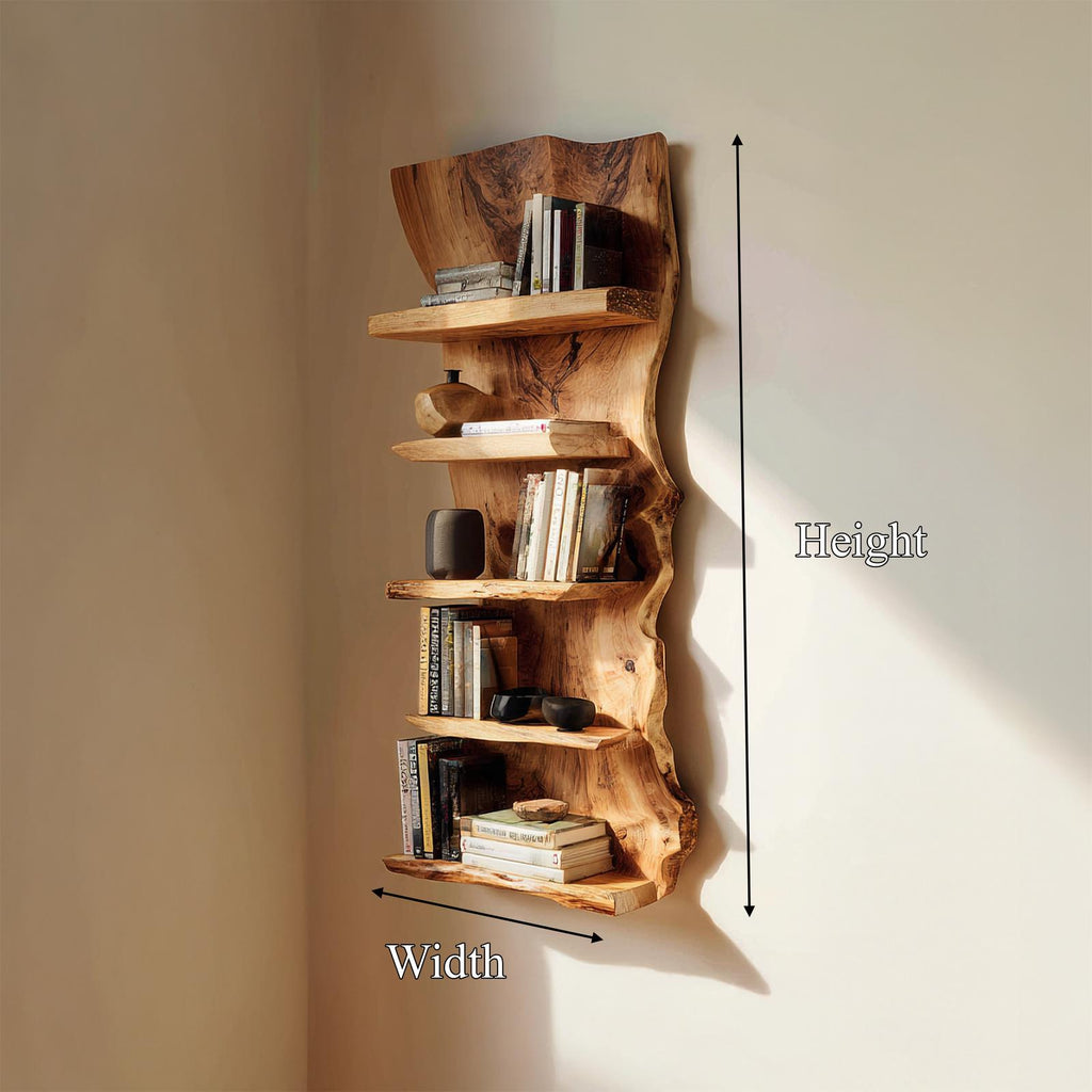Organic Sculptural Wall Display Floating Shelf, Solid Wood Decorative Accent Ledge for Living Room