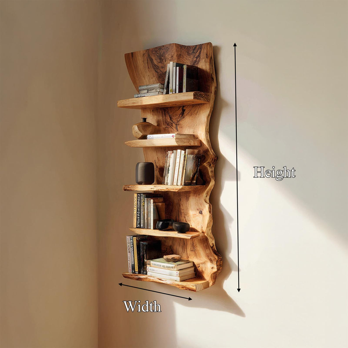 Organic Sculptural Wall Display Floating Shelf, Solid Wood Decorative Accent Ledge for Living Room