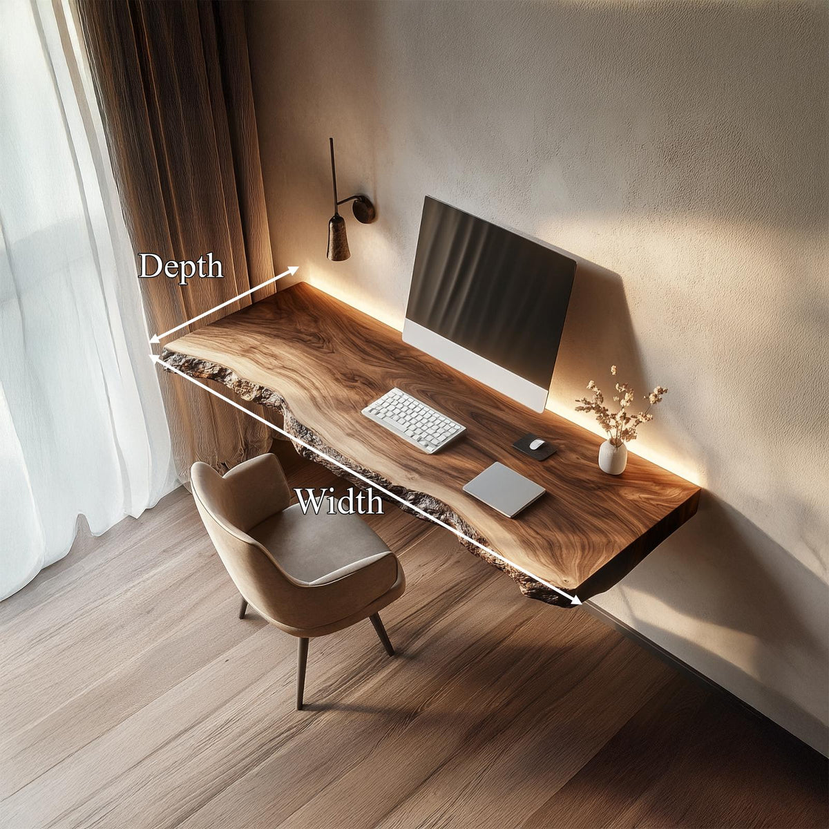 Handcrafted Floating Writing Desk Solid Wood Study Room Interior Statement Design