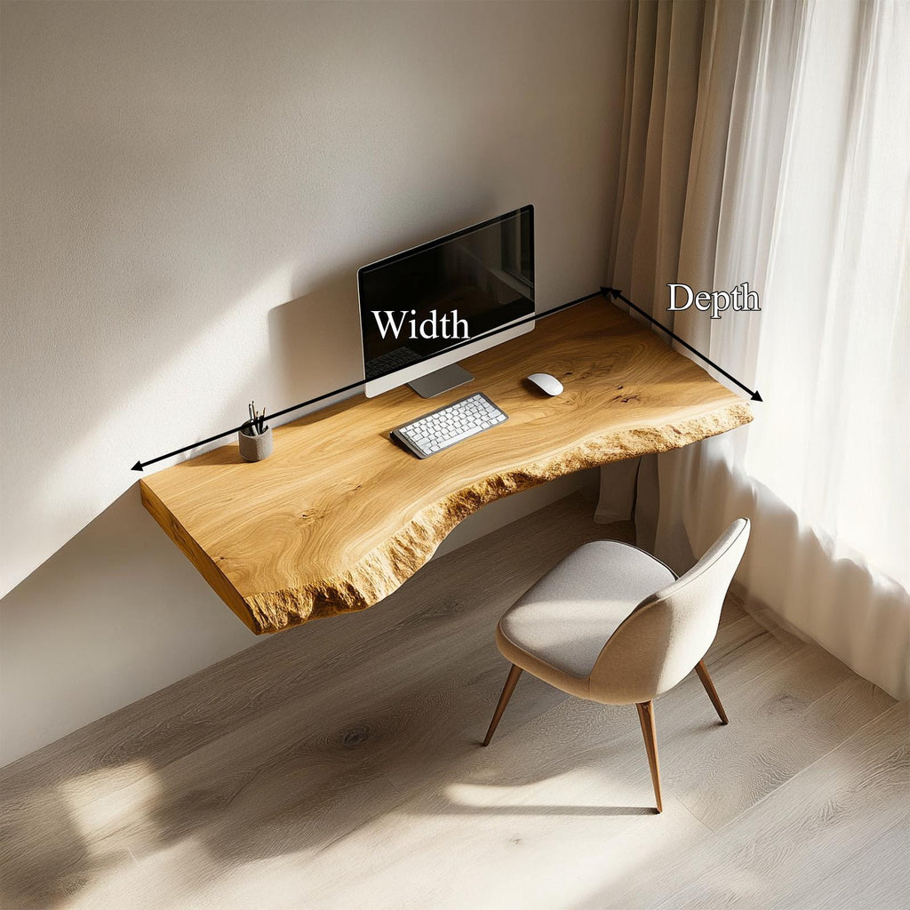 Rustic Minimal Wall Mounted Writing Desk Solid Wood Study Room Interior Space Saving