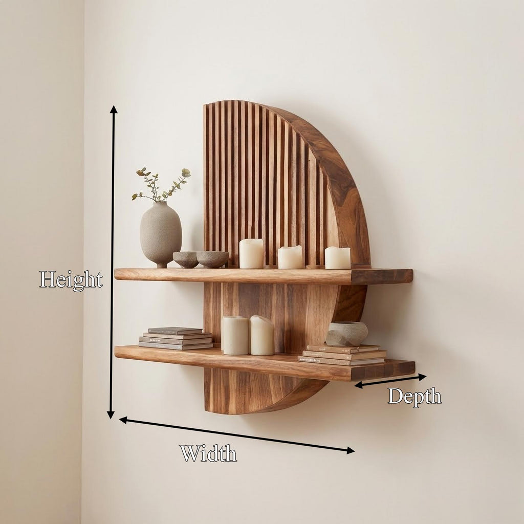 Rustic Floating Wood Wall Shelf, Handcrafted Display Bookshelf for Living Room & Entryway