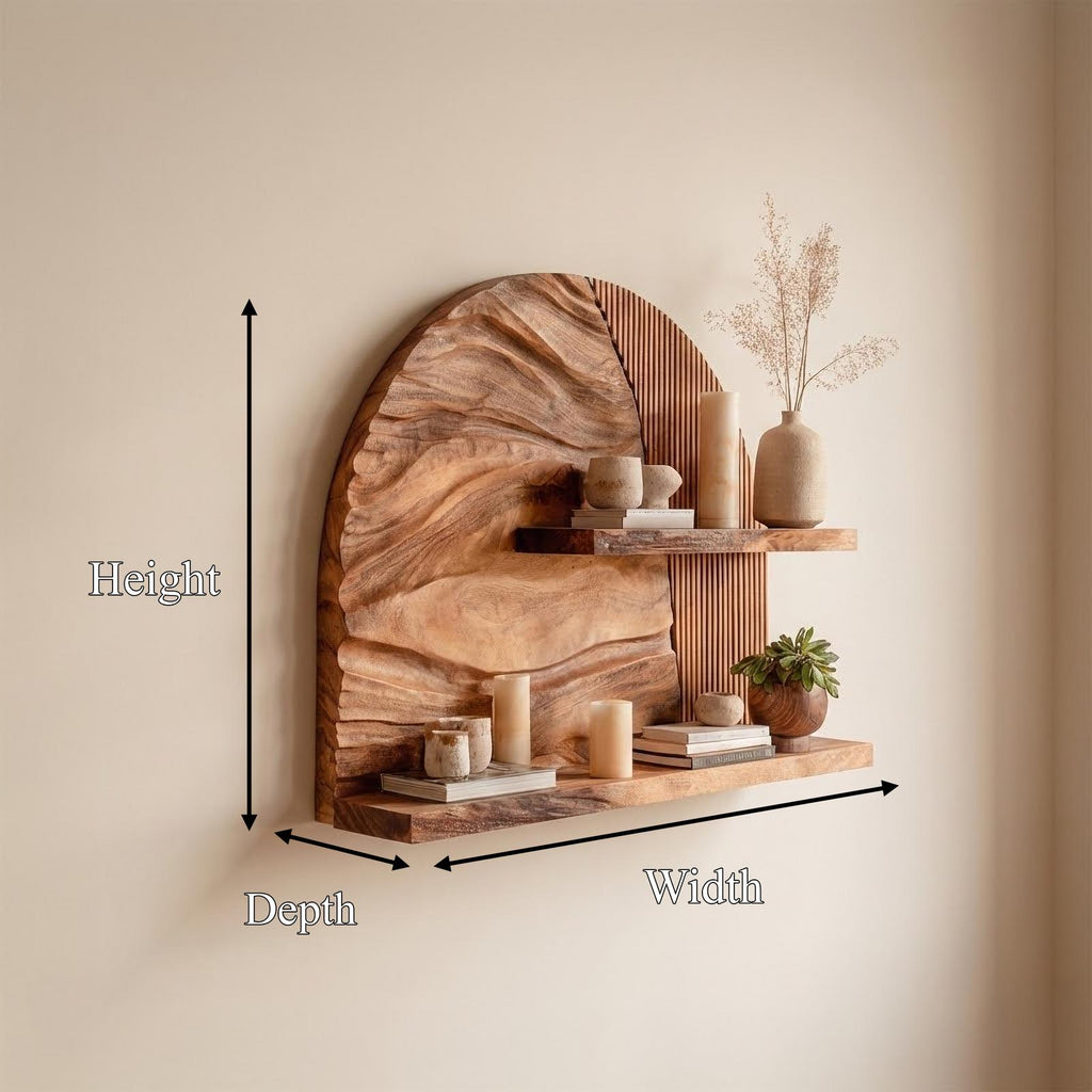 Rustic Wall-Mounted Floating Wood Shelf, Decorative Display Book Ledge for Living Room & Bedroom