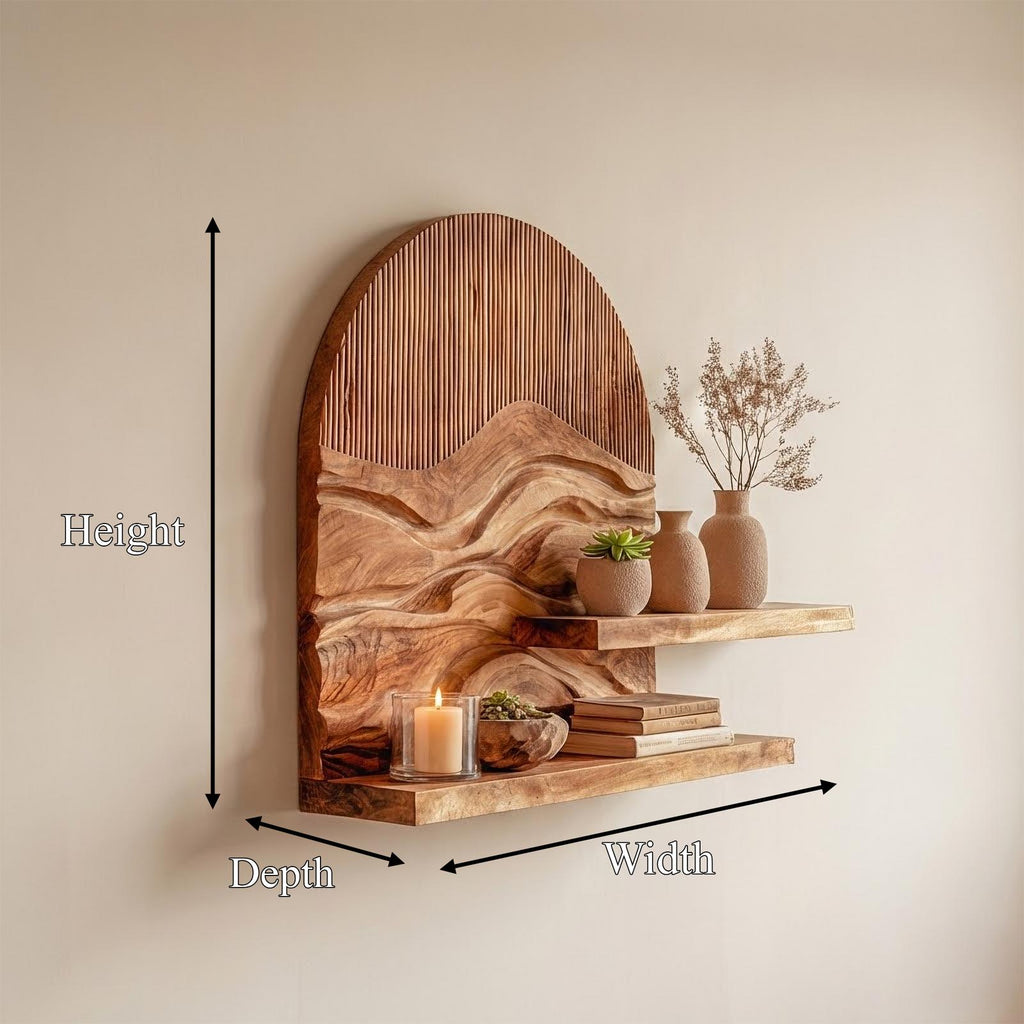 Rustic Artistic Floating Wood Shelf, Wall Mounted Book & Decorative Display Rack