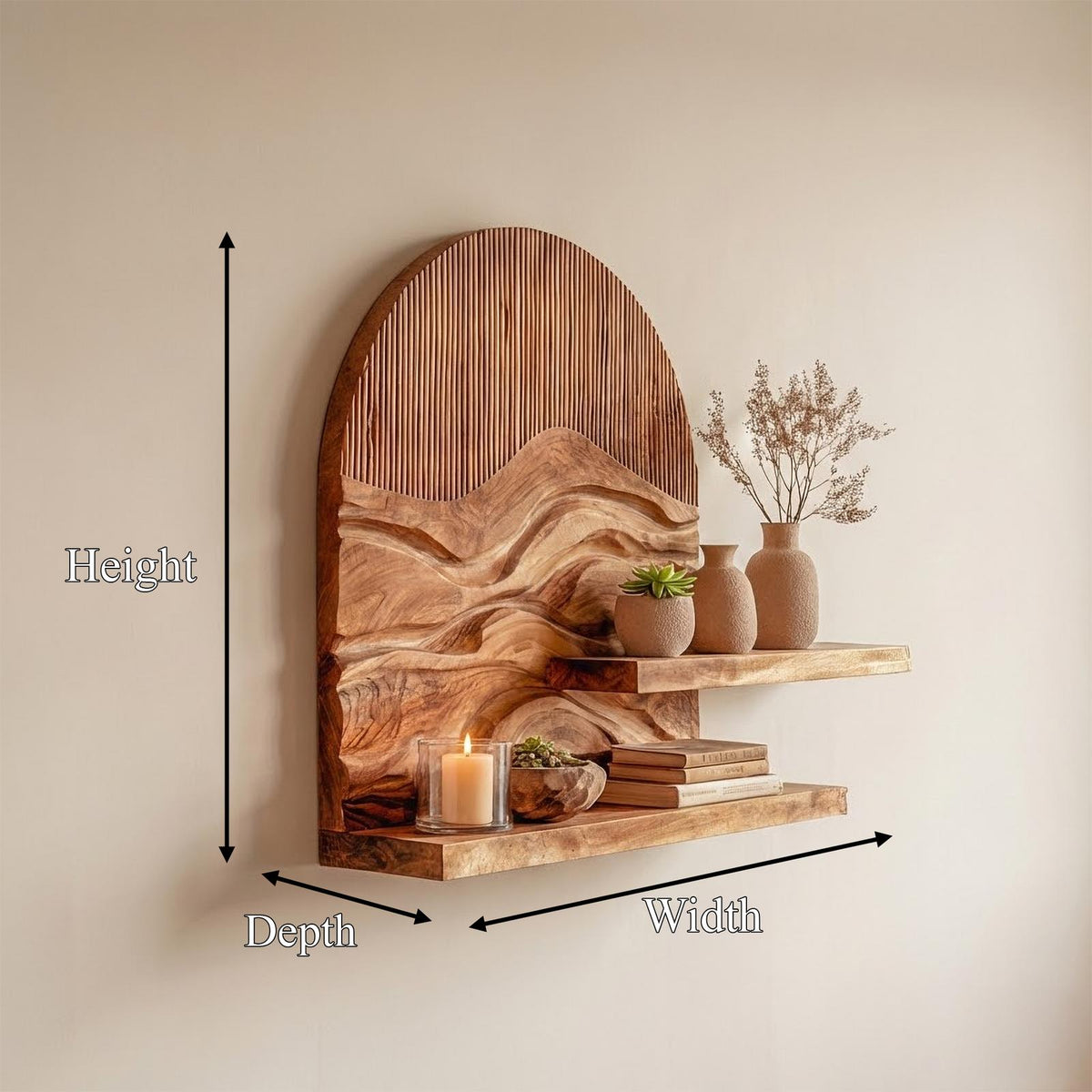 Rustic Artistic Floating Wood Shelf, Wall Mounted Book & Decorative Display Rack