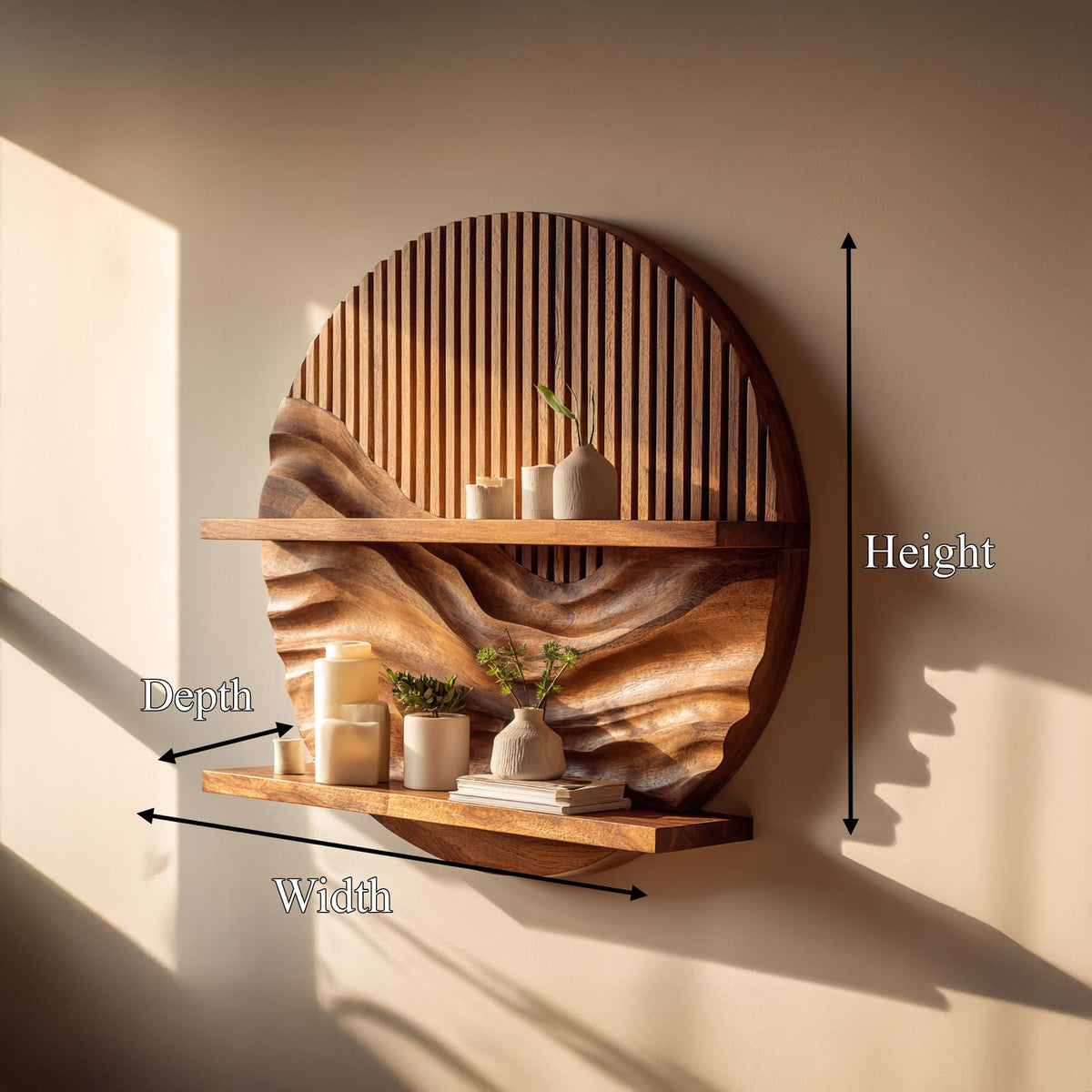 Rustic Minimalist Wood Wall Shelf, Sleek Floating Display ledge for Living Room & Office