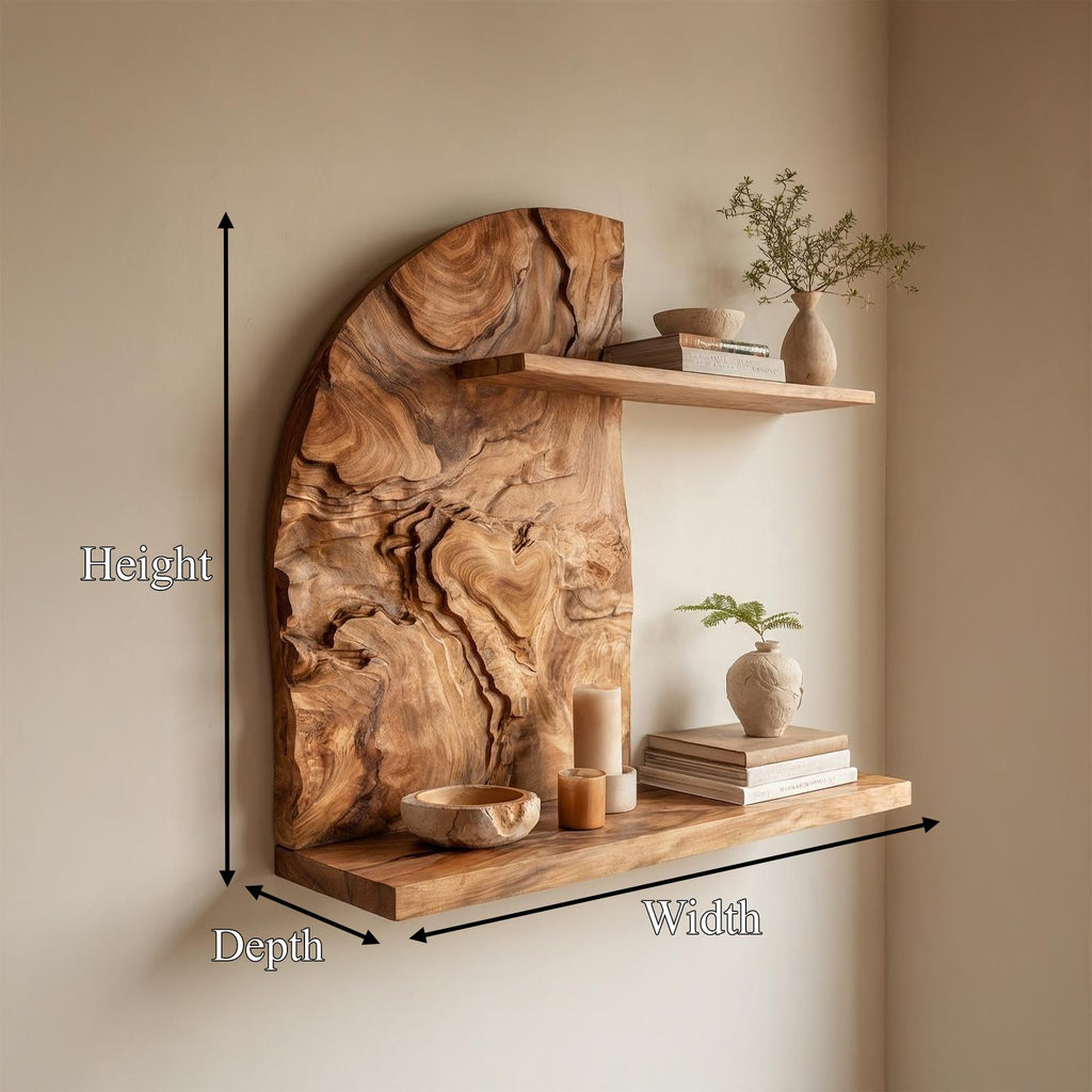 Rustic Solid Wood Wall Shelf, Floating Decorative Display Book Rack for Living Room Wall Decor