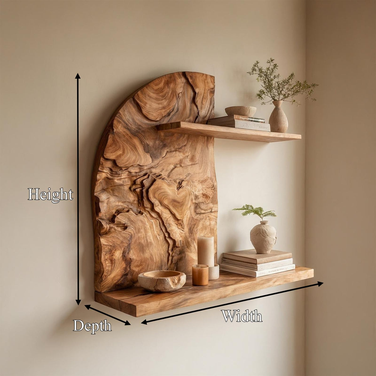 Rustic Solid Wood Wall Shelf, Floating Decorative Display Book Rack for Living Room Wall Decor