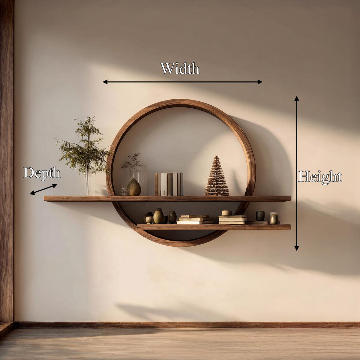 Rustic Round Wall Shelf For Living Room And Bedroom
