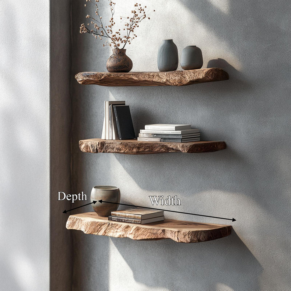 Rustic Organic Floating Shelf For Living Room Or Bedroom Wall