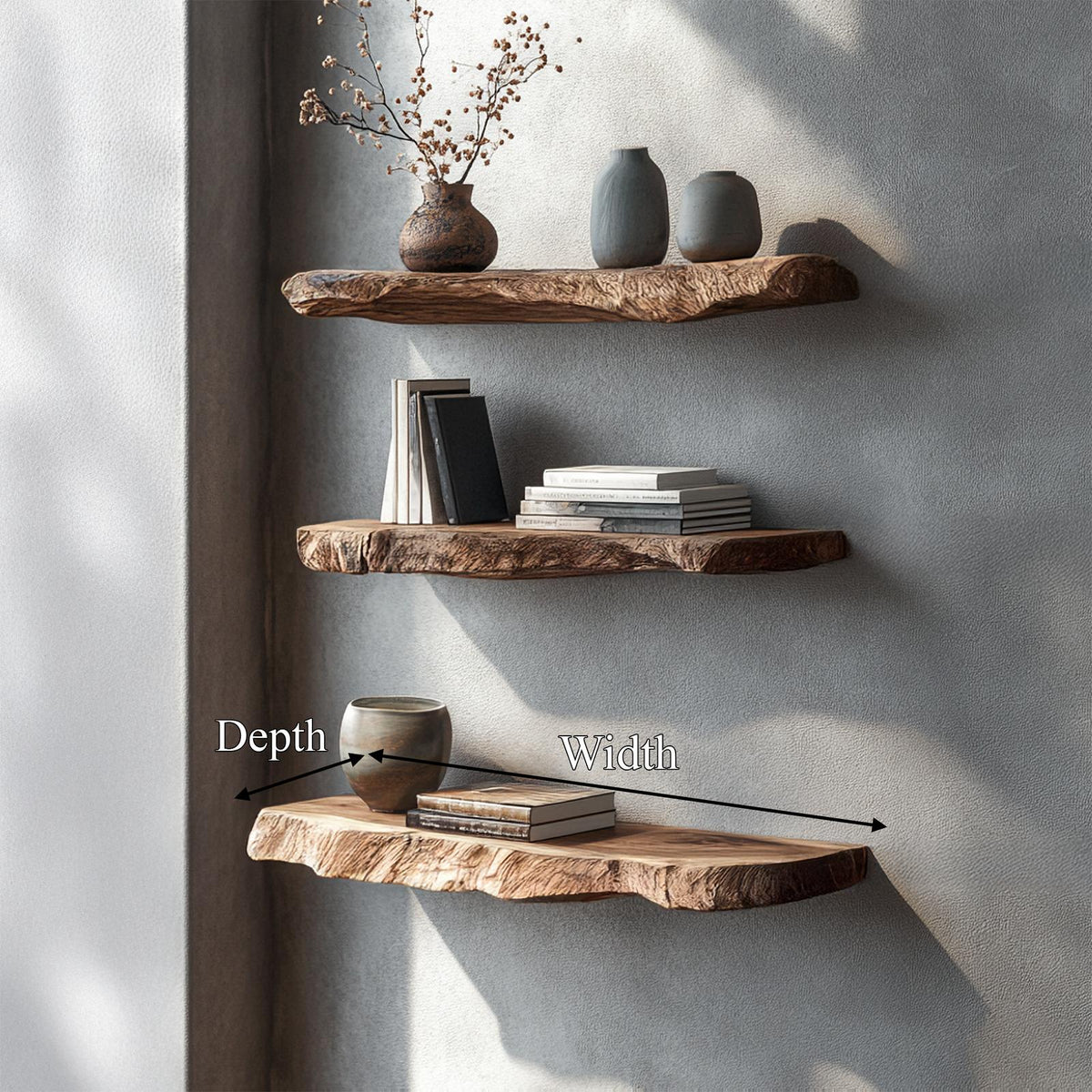 Rustic Organic Floating Shelf For Living Room Or Bedroom Wall