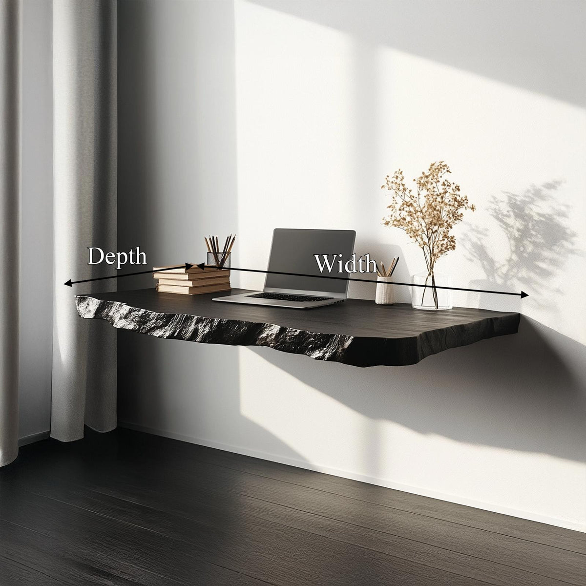 Rustic Wood Computer Floating Desk, Wall Mounted Compact Laptop Study Table for Minimal Home Office