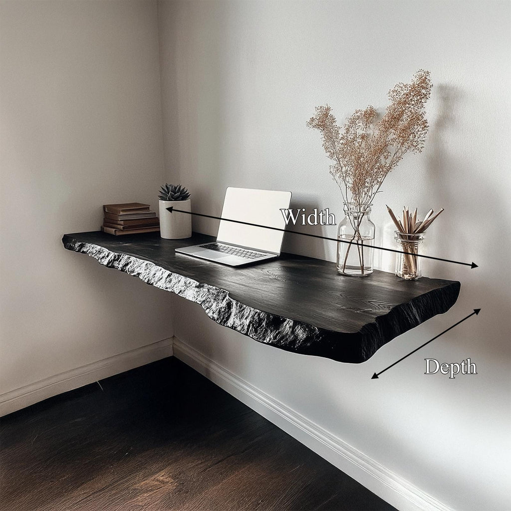 Rustic Wall-Mounted Floating Desk, Handcrafted Solid Wood Writing Laptop Vanity Table for Small Bedroom
