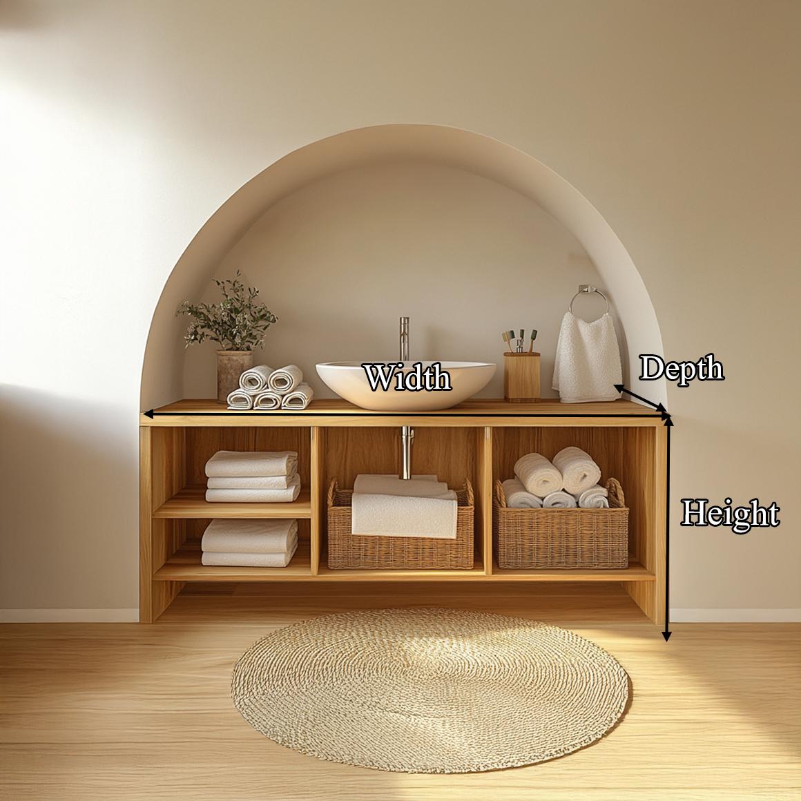 Spry Interior Wooden Bathroom Storage Cabinet with Open Shelves, Handcrafted Natural Wood Linen Tower Organizer for Modern Bathroom, SINLSABRV205