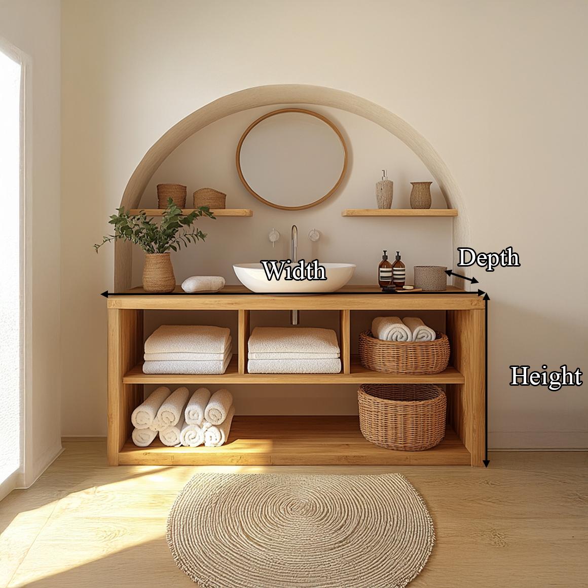 Spry Interior Modern Wooden Bathroom Storage Cabinet, Clean Natural Wood Finish Linen Tower & Organizer Shelves for Home Bathroom, SINLSABRV207