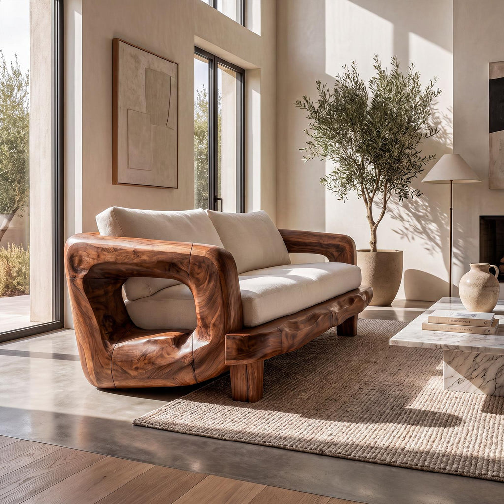 Rustic Sculptural Frame Sofa For Living Room And Lounge Area
