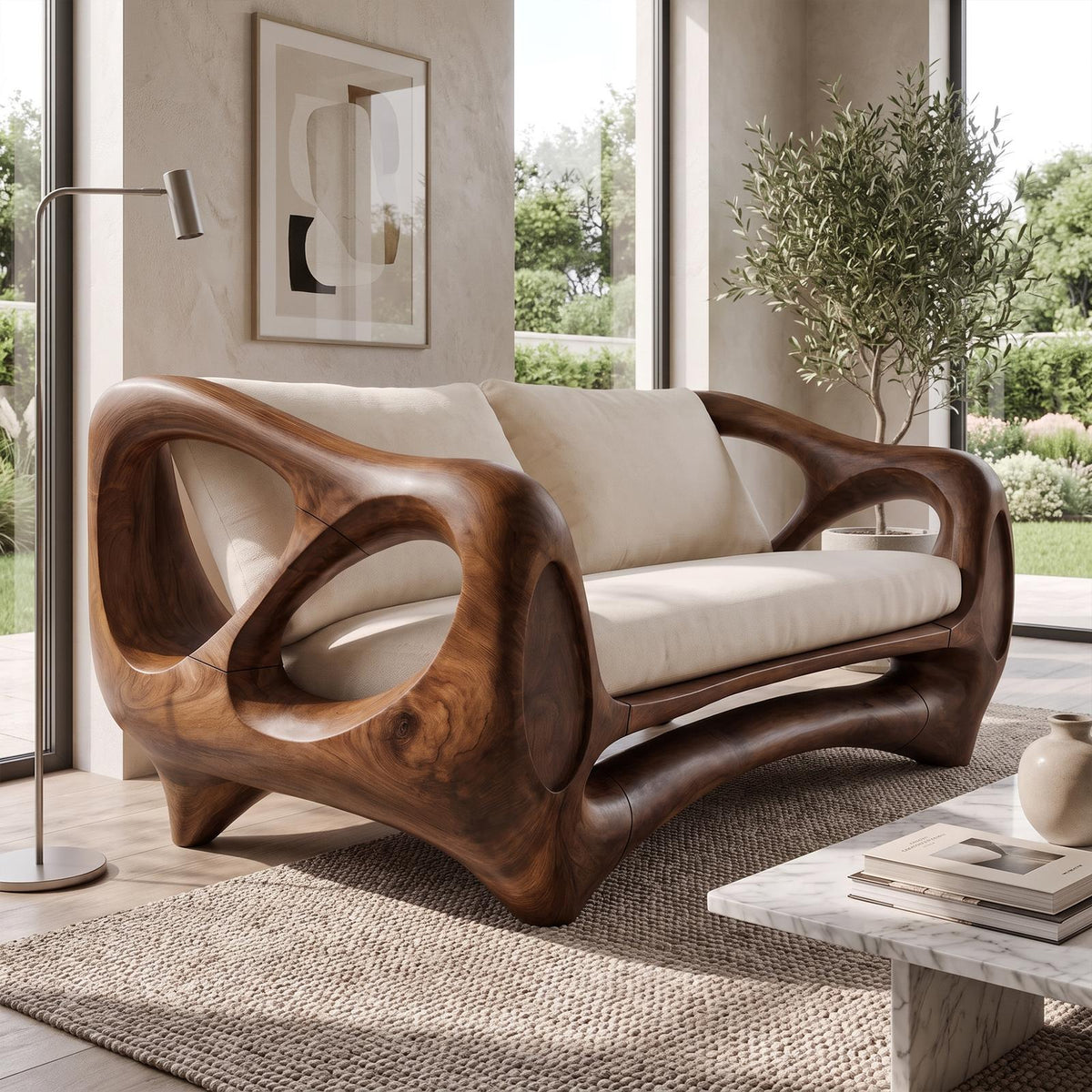 Scandinavian Curved Sofa For Living Room And Sunroom