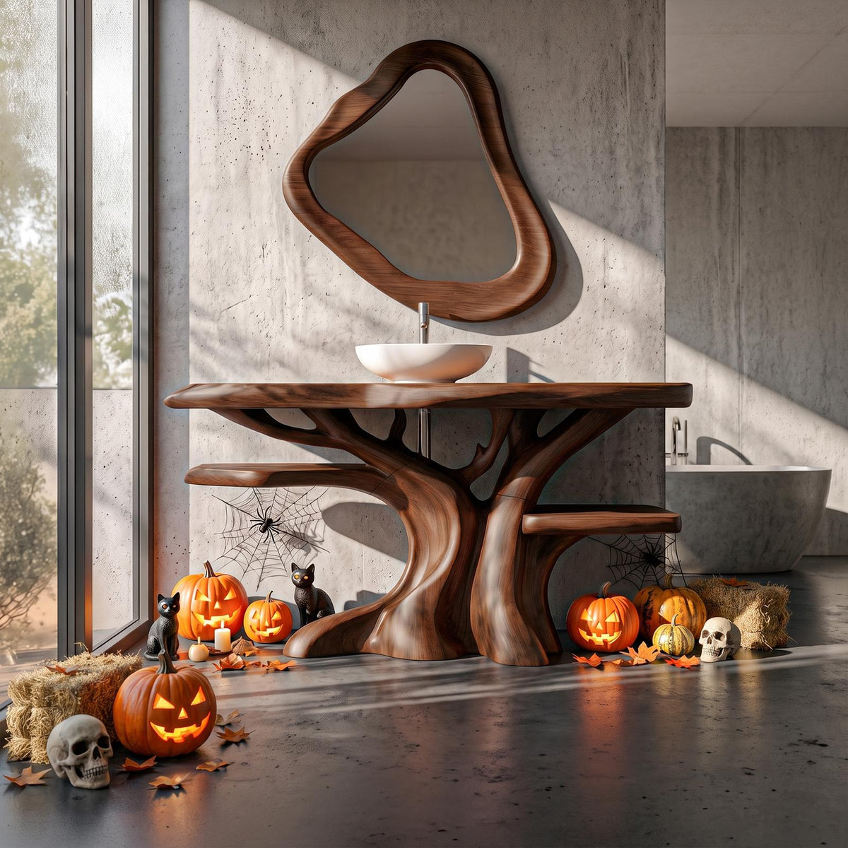 Natural Halloween Freestanding Bathroom Vanity With Bottom Storage For Bathroom