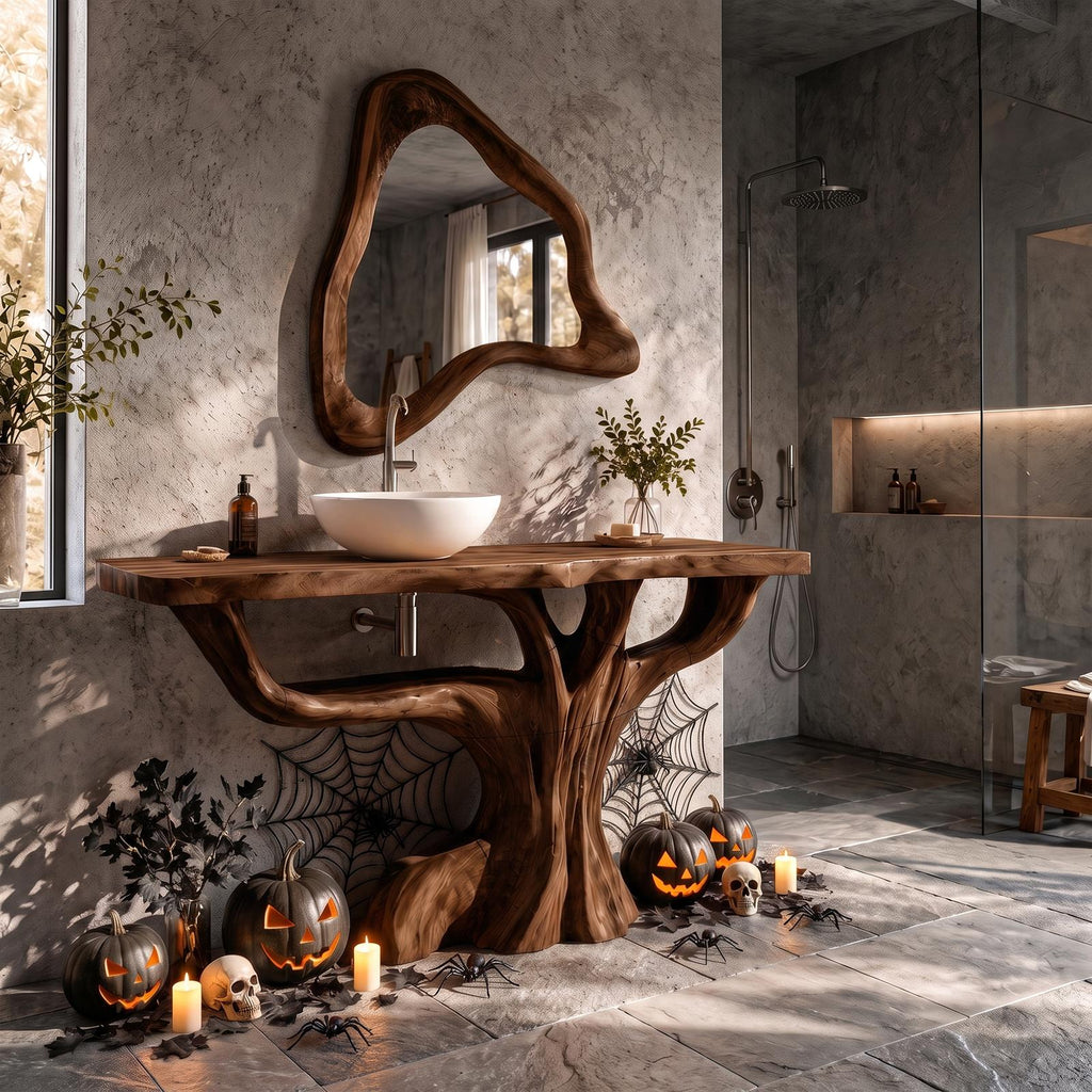 Contemporary Halloween Single Bathroom Vanity With Branch Inspired Base For Bathroom