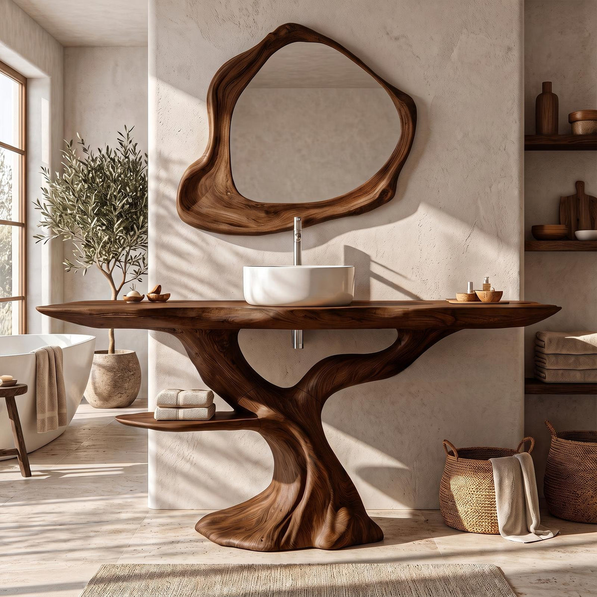 Rustic Bathroom Vanity With Bold Tree Root Design For Bathroom