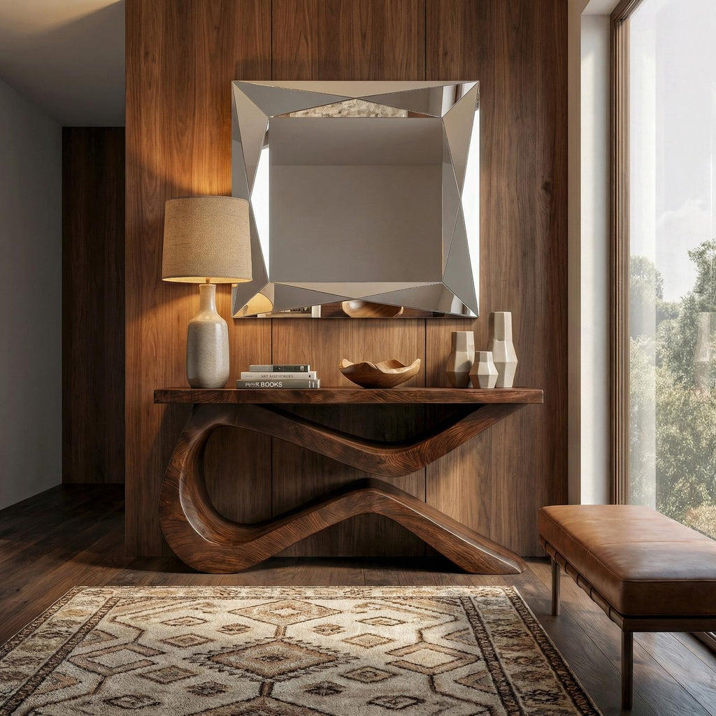 Spry Interior Infinity Loop Console Table, Solid Wood Sculptural Flowing Design, Modern Entryway & Living Room Accent, SINLKICS556