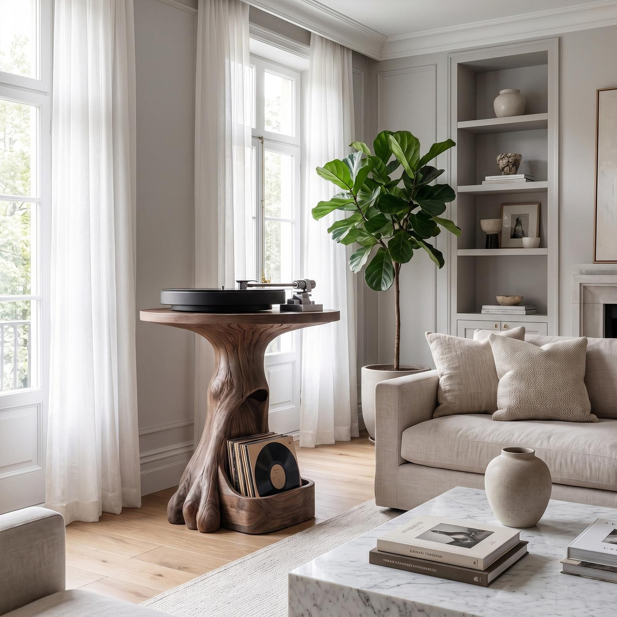 Modern Sculptural Tree Record Player Stand Vinyl Living Room