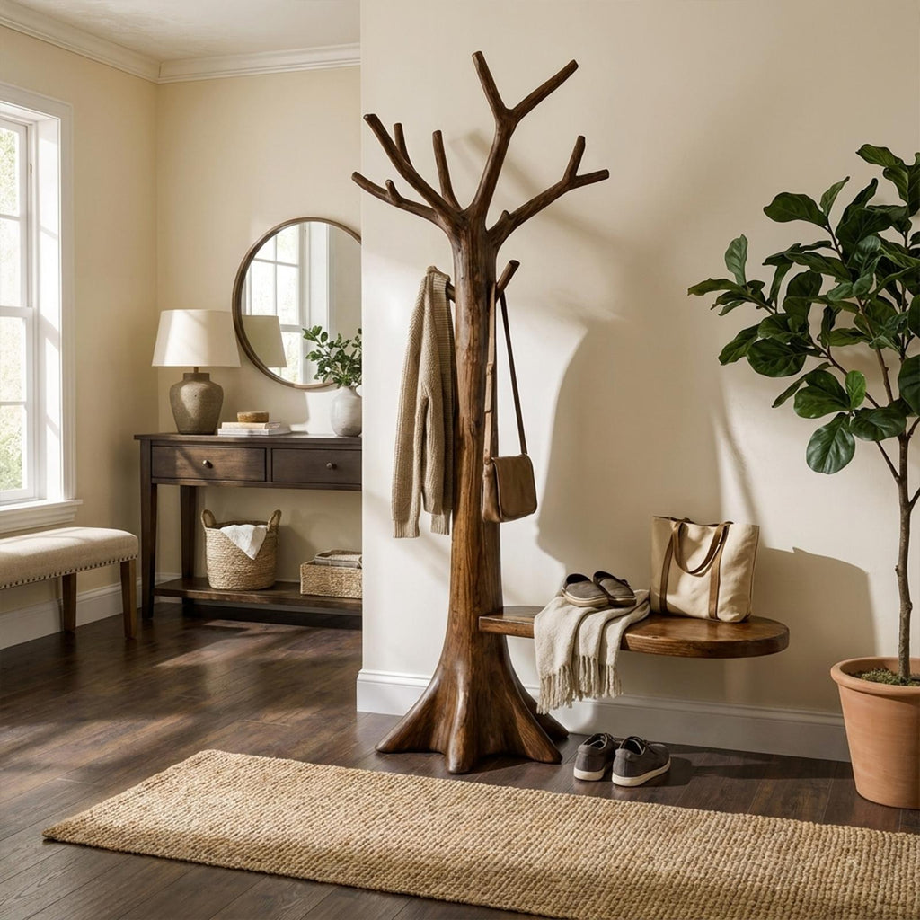 Sculptural Tree Coat Rack Solid Wood Entryway Interior Statement Decor