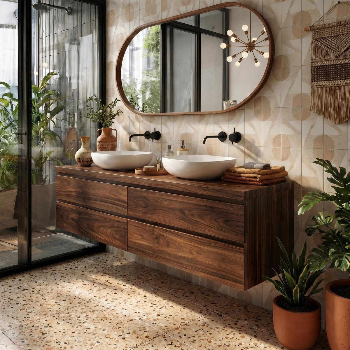 Rustic Bathroom Vanity Cabinet Natural Wood Wall Mounted Vanity SINLKIBRV203