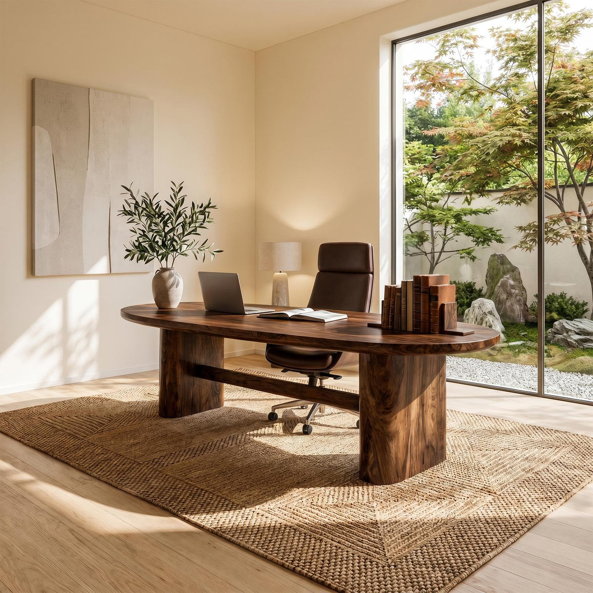 Modern Organic Wooden Desk, Natural Solid Wood Writing Desk with Sculptural Legs for Home Office