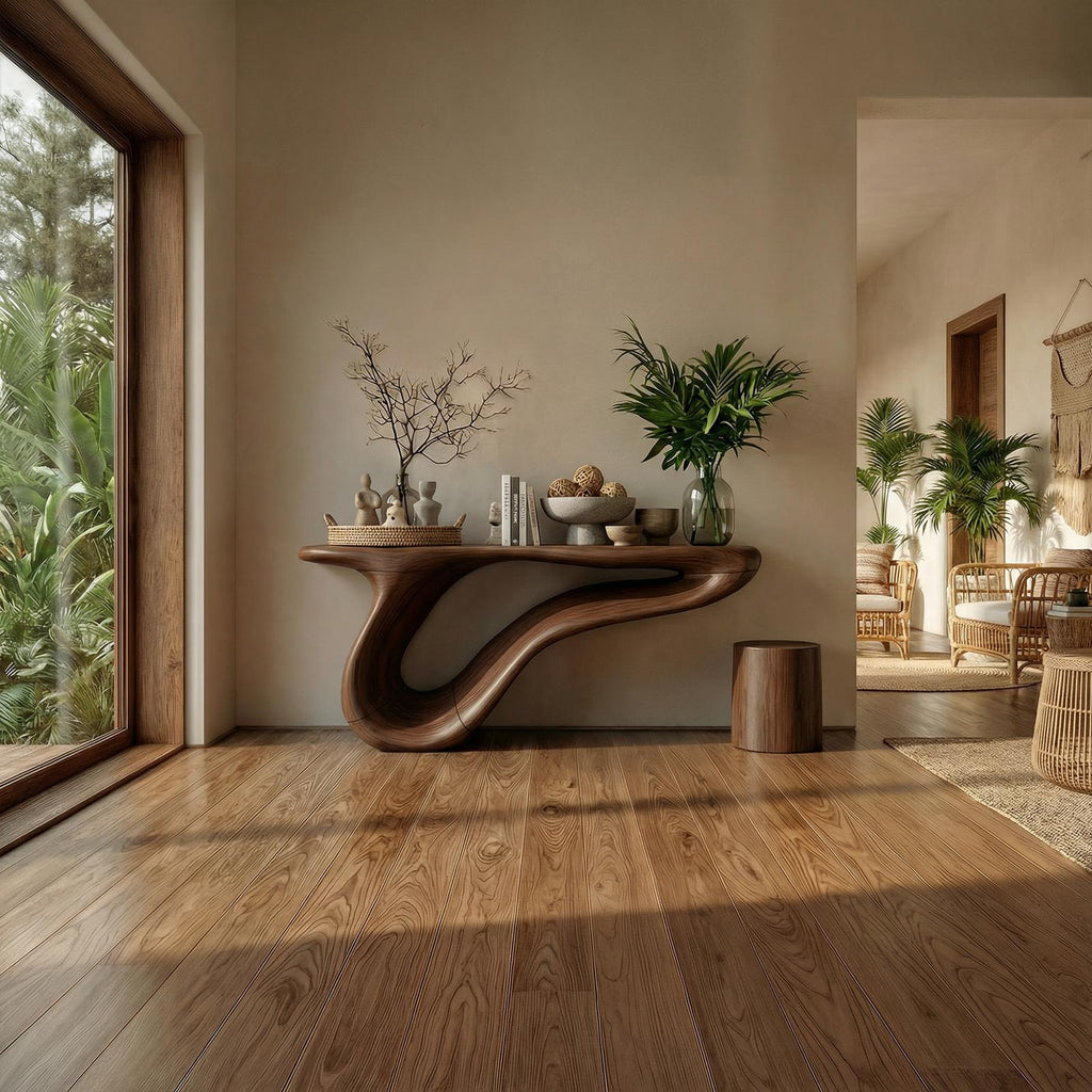 Organic Sculptural Console Table, Solid Wood Artistic Entryway & Living Room Accent Sofa Table