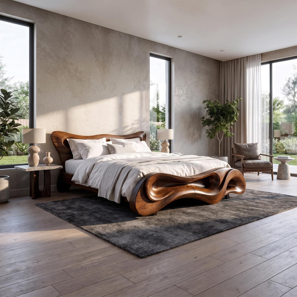 Modern Bed Frame With Wave Inspired Silhouette For Bedroom SINLKIWB136