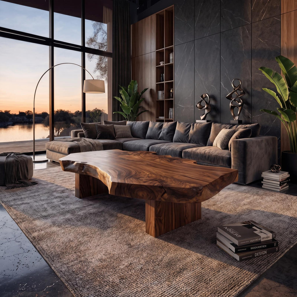 Rustic Art Coffee Table, Handcrafted Live Edge Solid Wood Sculptural Centerpiece Table for Living Room, Office, Studio