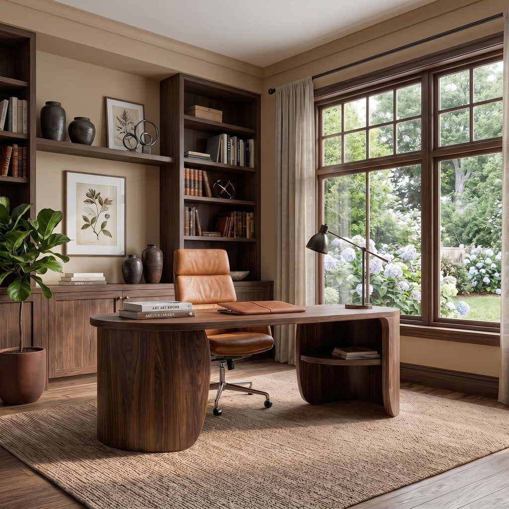 Minimalist Solid Wood Desk, Clean Lines Writing Desk with Built-In Storage Drawers for Home Office