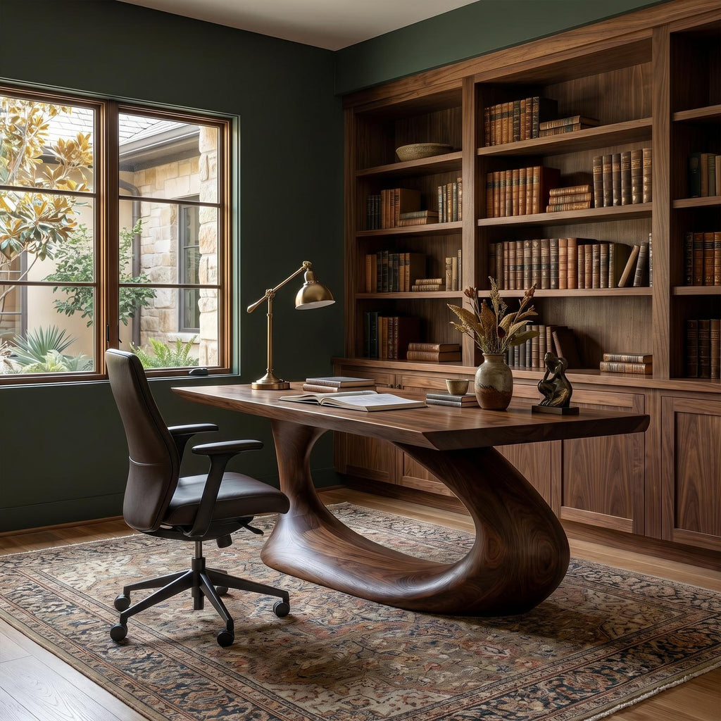Rustic Desk With Sculptural Curved Base For Home Office