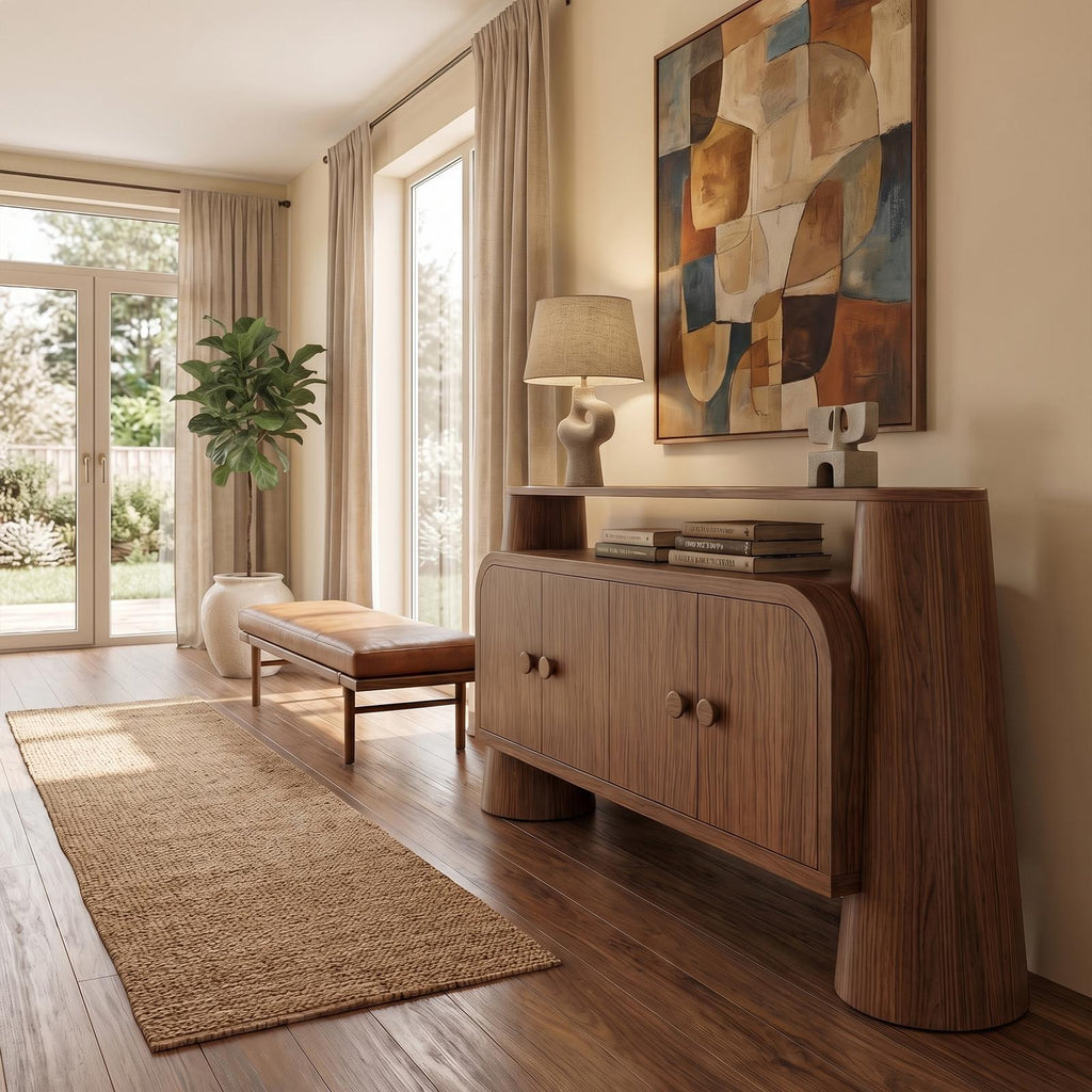 Minimalist Modern Storage Cabinet, Solid Wood Sideboard Credenza with Shelves for Living Room, Bedroom